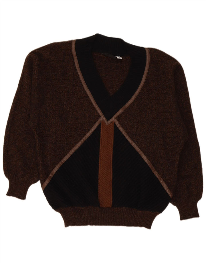 Suéter masculino De Pietri com decote em V grande lã colorblock marrom
