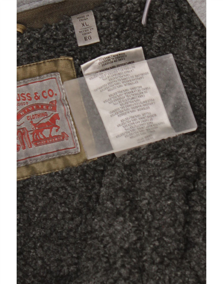 Jaqueta jeans masculina com capuz militar LEVI'S Sherpa Reino Unido 42 XL algodão cáqui