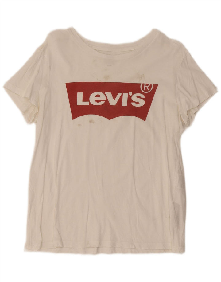 Camiseta feminina gráfica Levi's Top UK 12 algodão branco médio