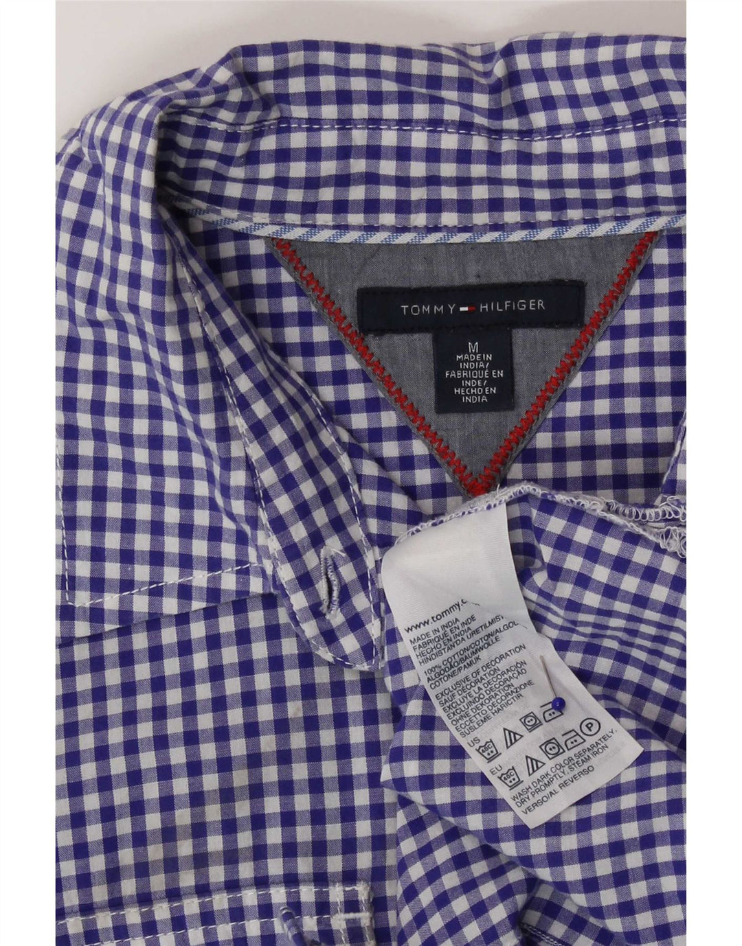 Camisa feminina Tommy Hilfiger Reino Unido 12 algodão guingão azul médio
