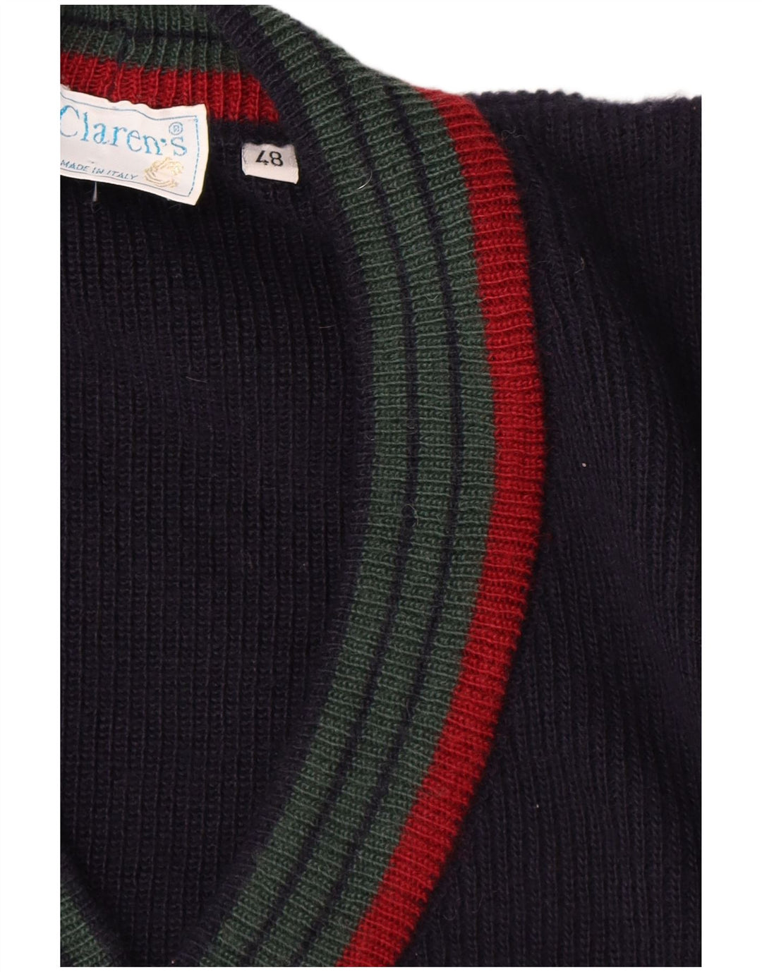 Suéter cardigã masculino vintage IT 48 lã listrada azul marinho médio