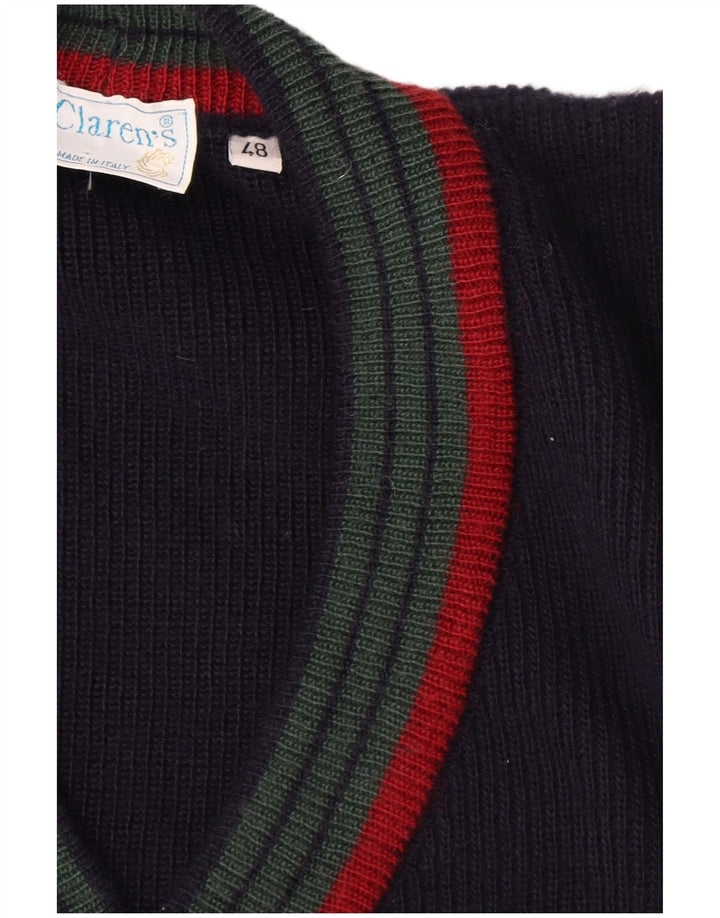 Suéter cardigã masculino vintage IT 48 lã listrada azul marinho médio