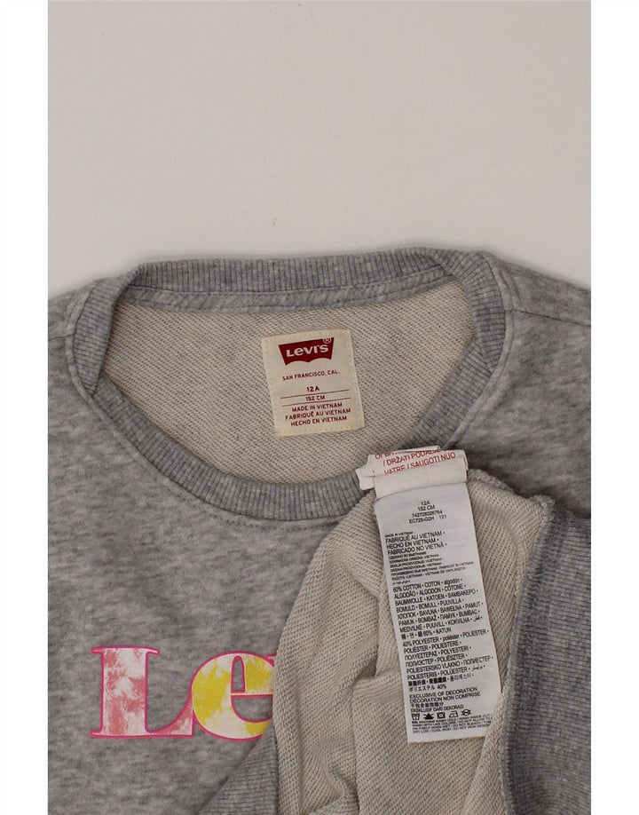LEVI'S Girls Graphic Sweatshirt Jumper 11-12 Years Grey Cotton Vintage Levi's and Second-Hand Levi's from Messina Hembry 