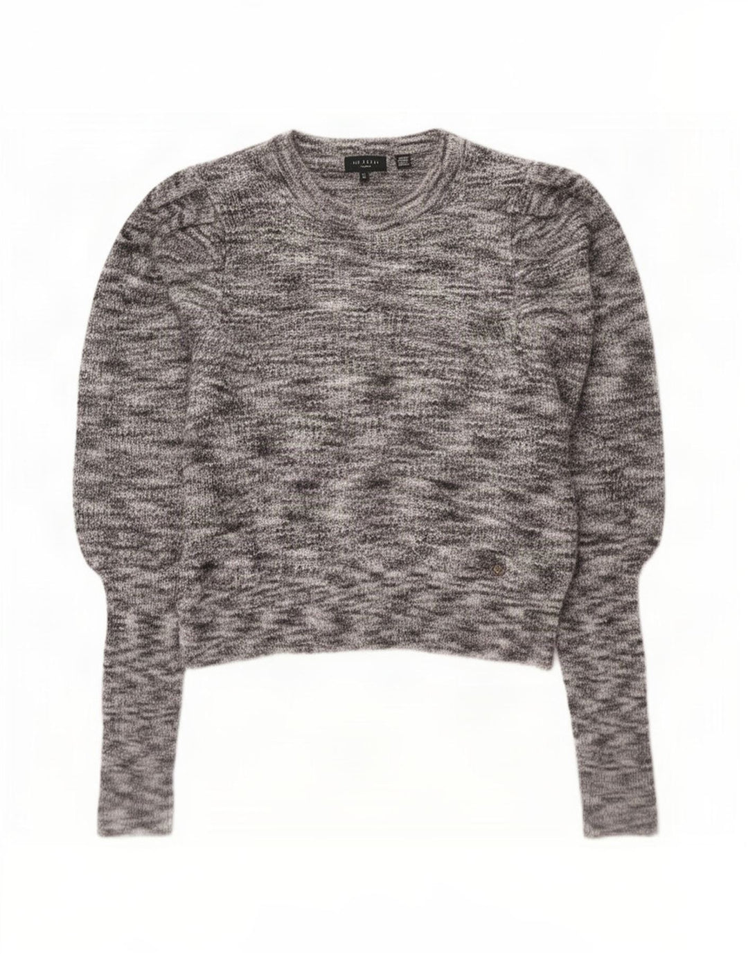Suéter feminino Ted Baker com gola canoa e gola redonda tamanho 2 pequeno cinza manchado