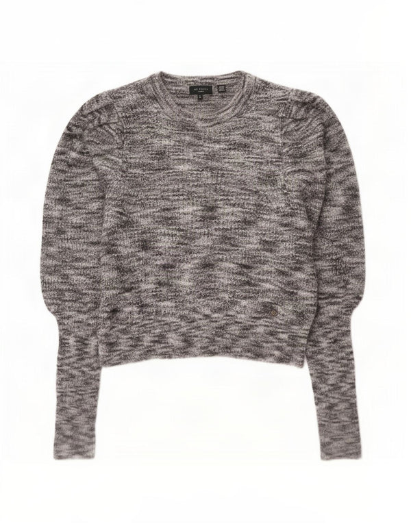 Suéter feminino Ted Baker com gola canoa e gola redonda tamanho 2 pequeno cinza manchado