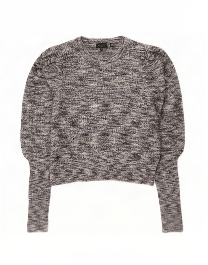 Suéter feminino Ted Baker com gola canoa e gola redonda tamanho 2 pequeno cinza manchado