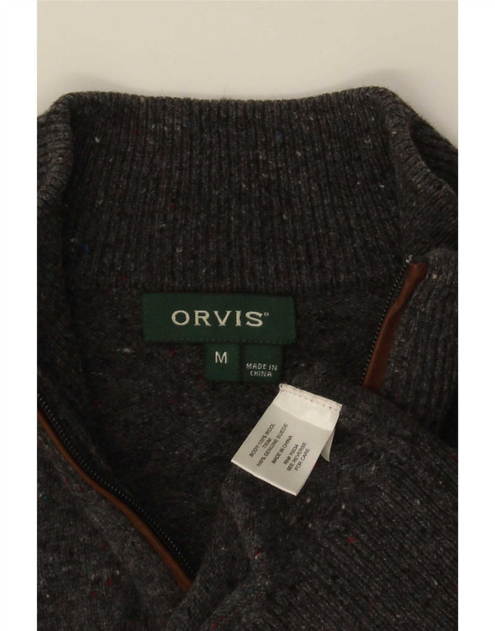 Suéter masculino Orvis com zíper e gola em lã manchada cinza médio