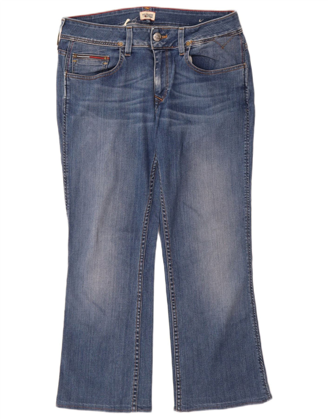 Jeans retos femininos Tommy Hilfiger W33 L26 algodão azul