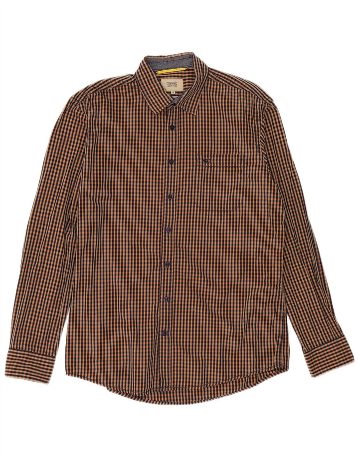 Camisa masculina Camel Active de ajuste regular, algodão guingão marrom médio