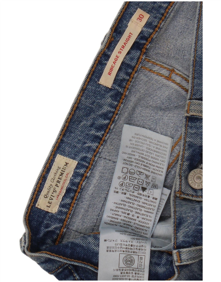 Calça jeans reta feminina Levi's Ribcage desgastada W30 L29 algodão azul