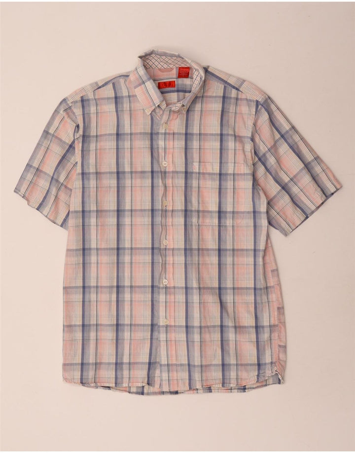 Camisa masculina de manga curta IZOD pequena rosa xadrez de algodão
