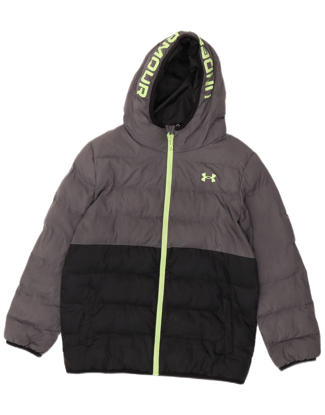 Jaqueta acolchoada com capuz gráfico Under Armour Boys 12-13 anos cinza colorblock