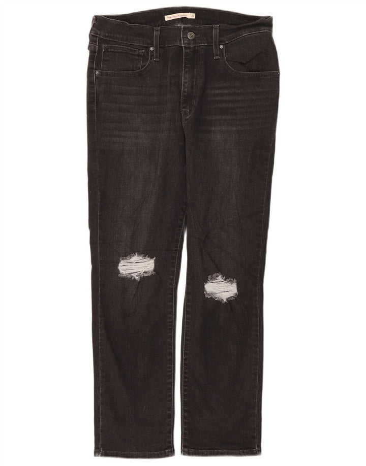 Calça jeans feminina LEVI'S 724 desgastada com cintura alta reta W31 L26 algodão cinza