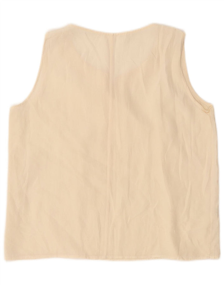 Blusa feminina vintage sem mangas, top UK 14 grande seda branca