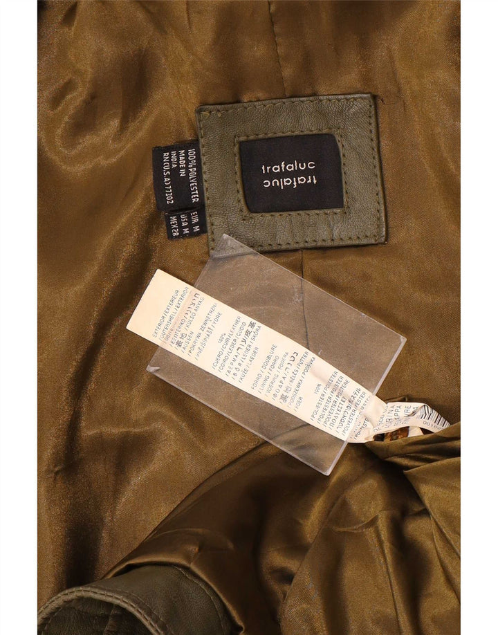 Jaqueta feminina de couro Zara Trafaluc Crop UK 12 couro cáqui médio