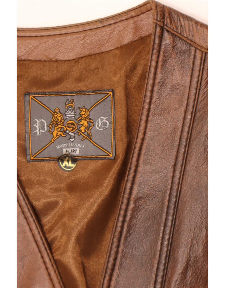 Colete de couro masculino vintage XL marrom