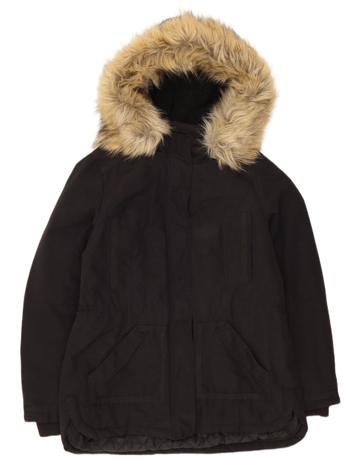 Jaqueta parka feminina com capuz Monsoon Reino Unido 14 grande algodão preto