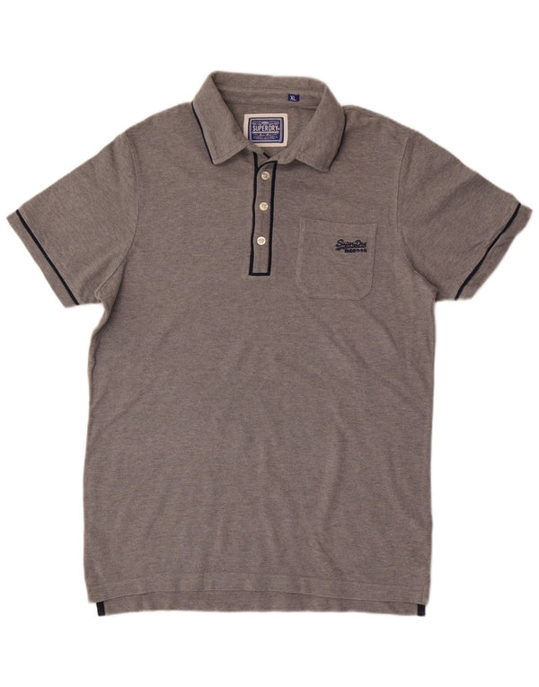 Camisa polo masculina Superdry XL algodão manchado cinza