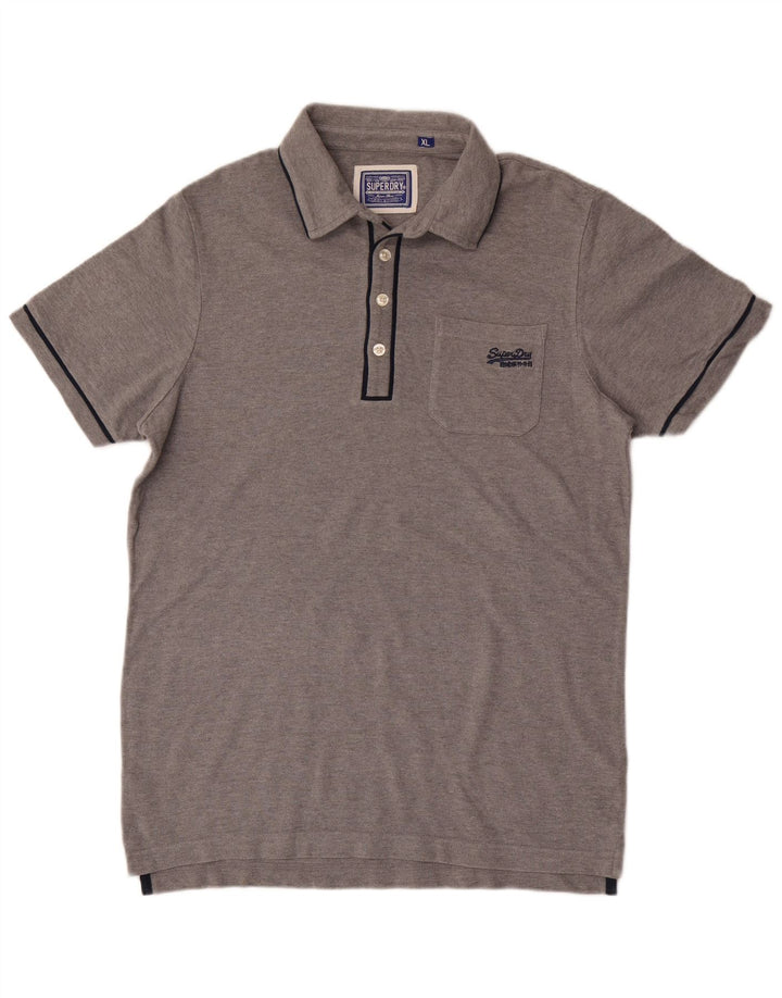 Camisa polo masculina Superdry XL algodão manchado cinza