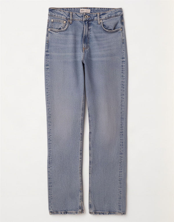 Zara Jeans reto feminino EU 38 pequeno W28 L32 algodão azul