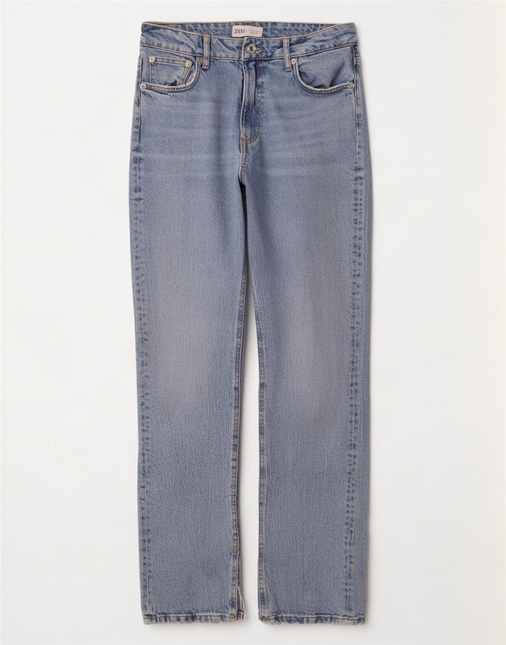 Zara Jeans reto feminino EU 38 pequeno W28 L32 algodão azul
