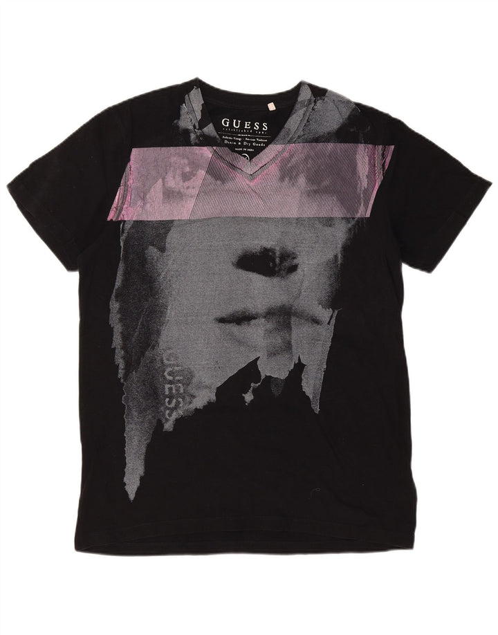Guess Camiseta masculina gráfica Top médio algodão preto