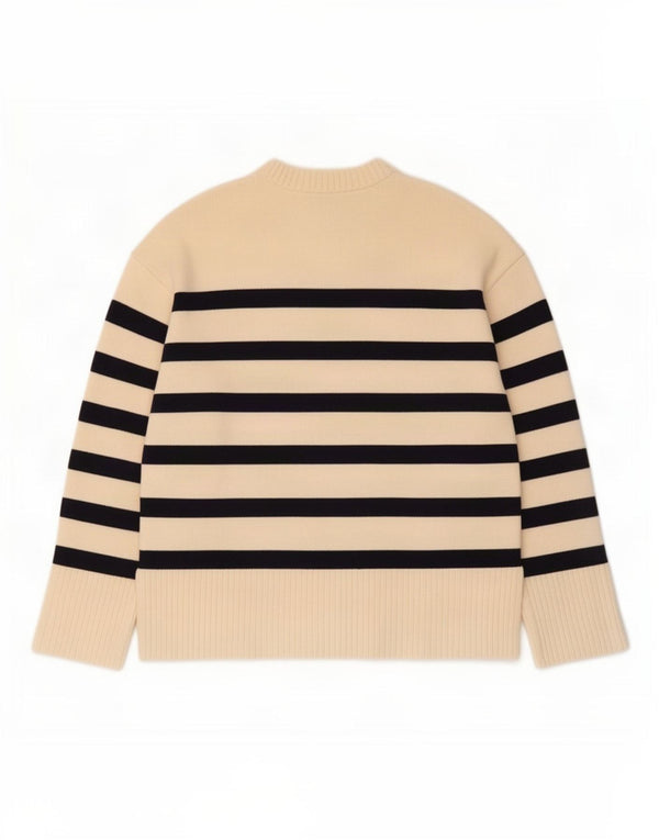 Suéter feminino Zara com gola redonda e viscose listrada branca média UK 14