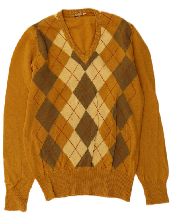Suéter masculino Cutty Sark com decote em V pequeno amarelo Argyle/lã diamante