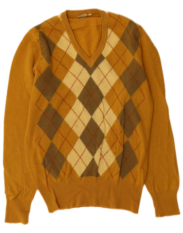 Suéter masculino Cutty Sark com decote em V pequeno amarelo Argyle/lã diamante