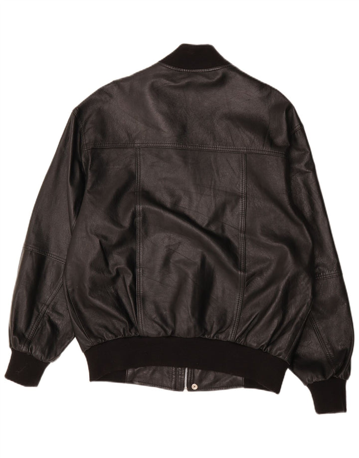 Jaqueta de couro bomber masculina vintage Reino Unido 38 couro preto médio