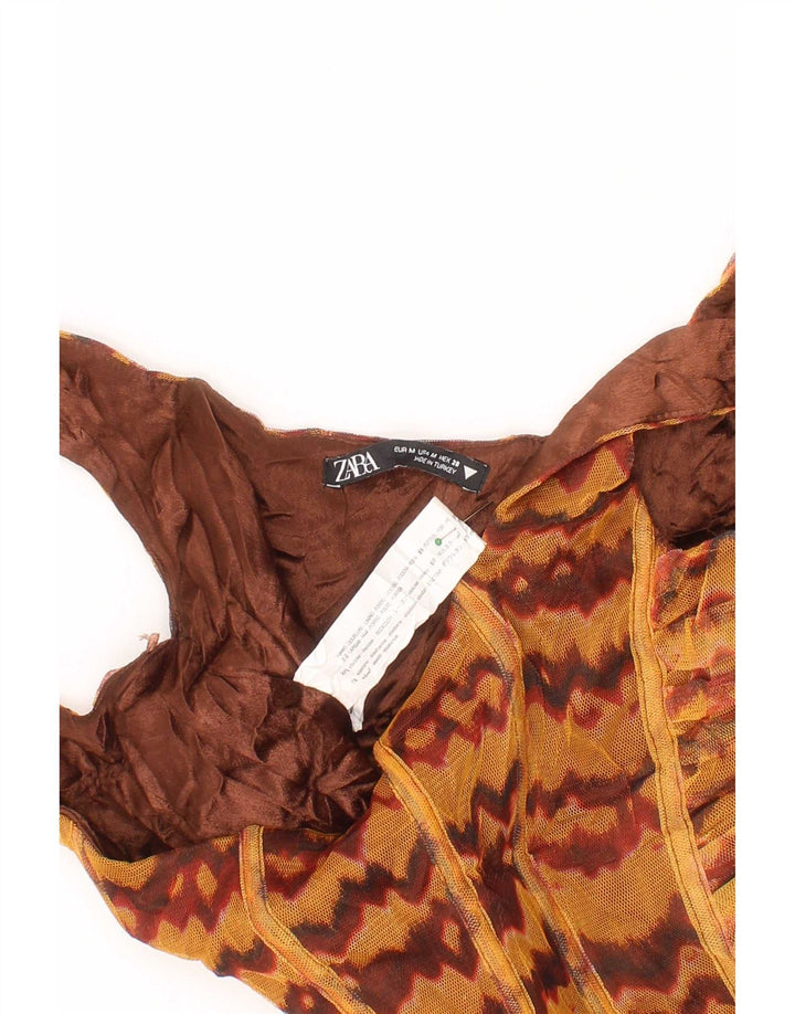 Zara Top curto feminino médio marrom viscose boêmio
