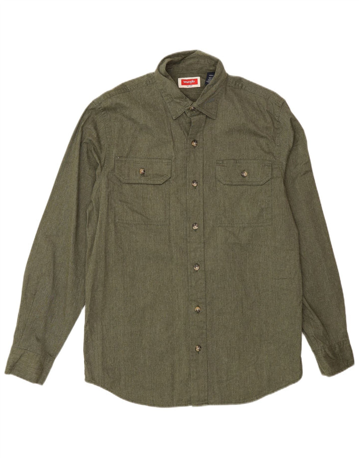 Wrangler Camisa masculina pequena de algodão cáqui