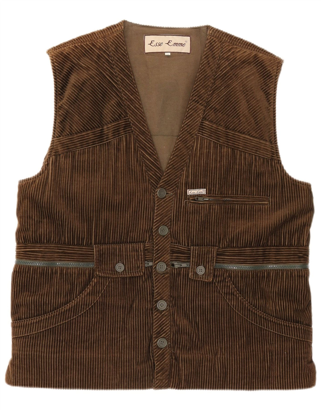 ESSE EMME Mens Corduroy Gilet IT 48 Algodão Cáqui Médio