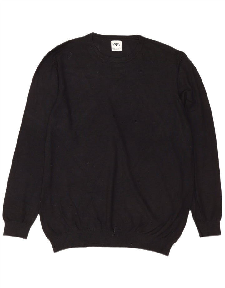Suéter masculino ZARA com gola redonda e viscose preta média