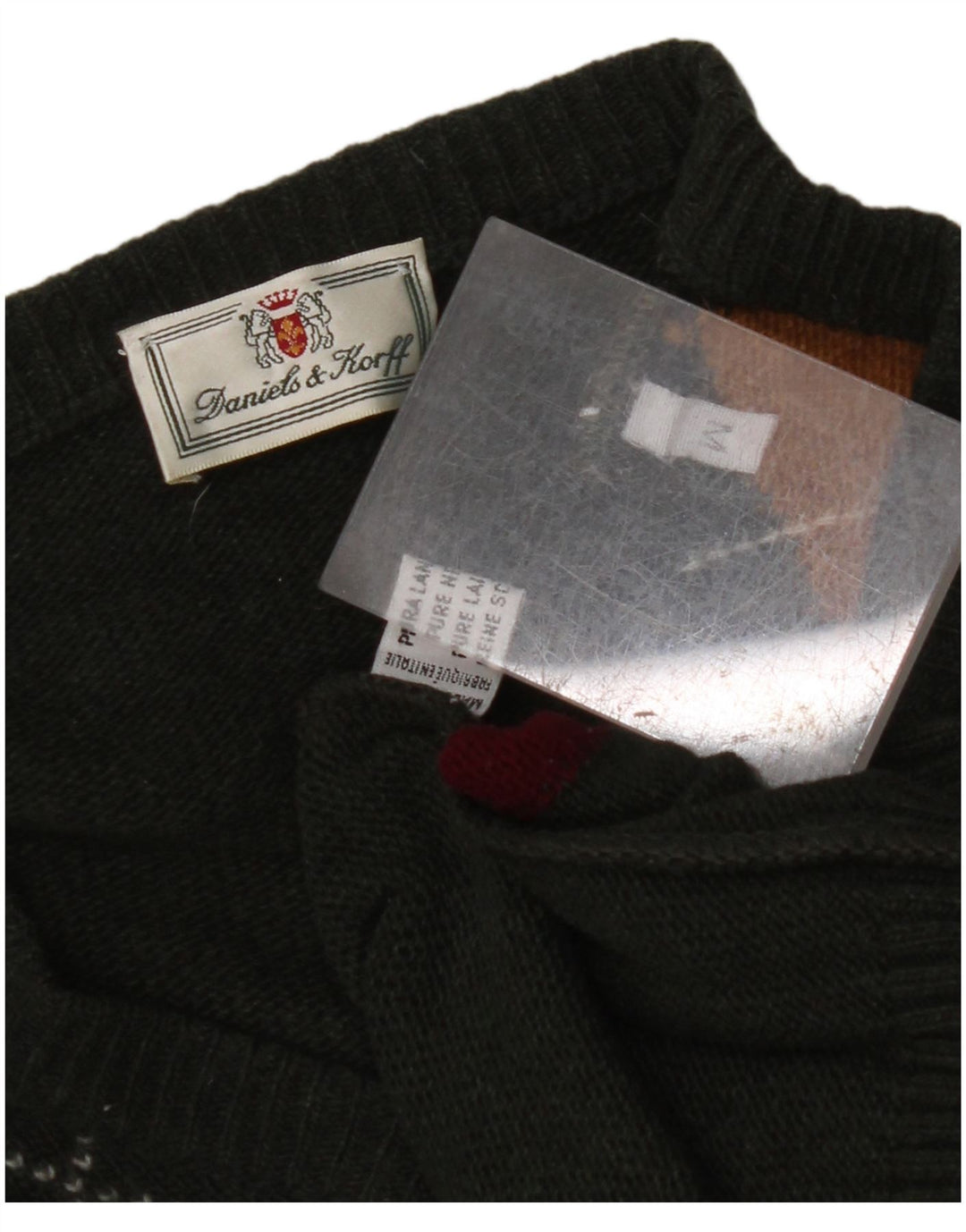 Suéter masculino VINTAGE com decote em V médio verde Argyle/Diamante lã nova