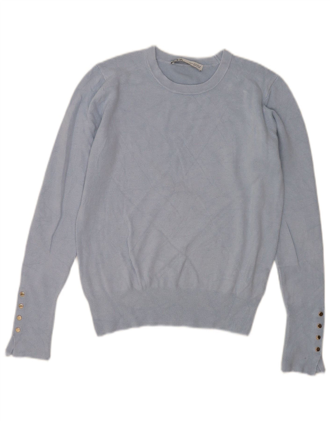 Suéter feminino Zara com gola redonda e viscose azul médio UK 12