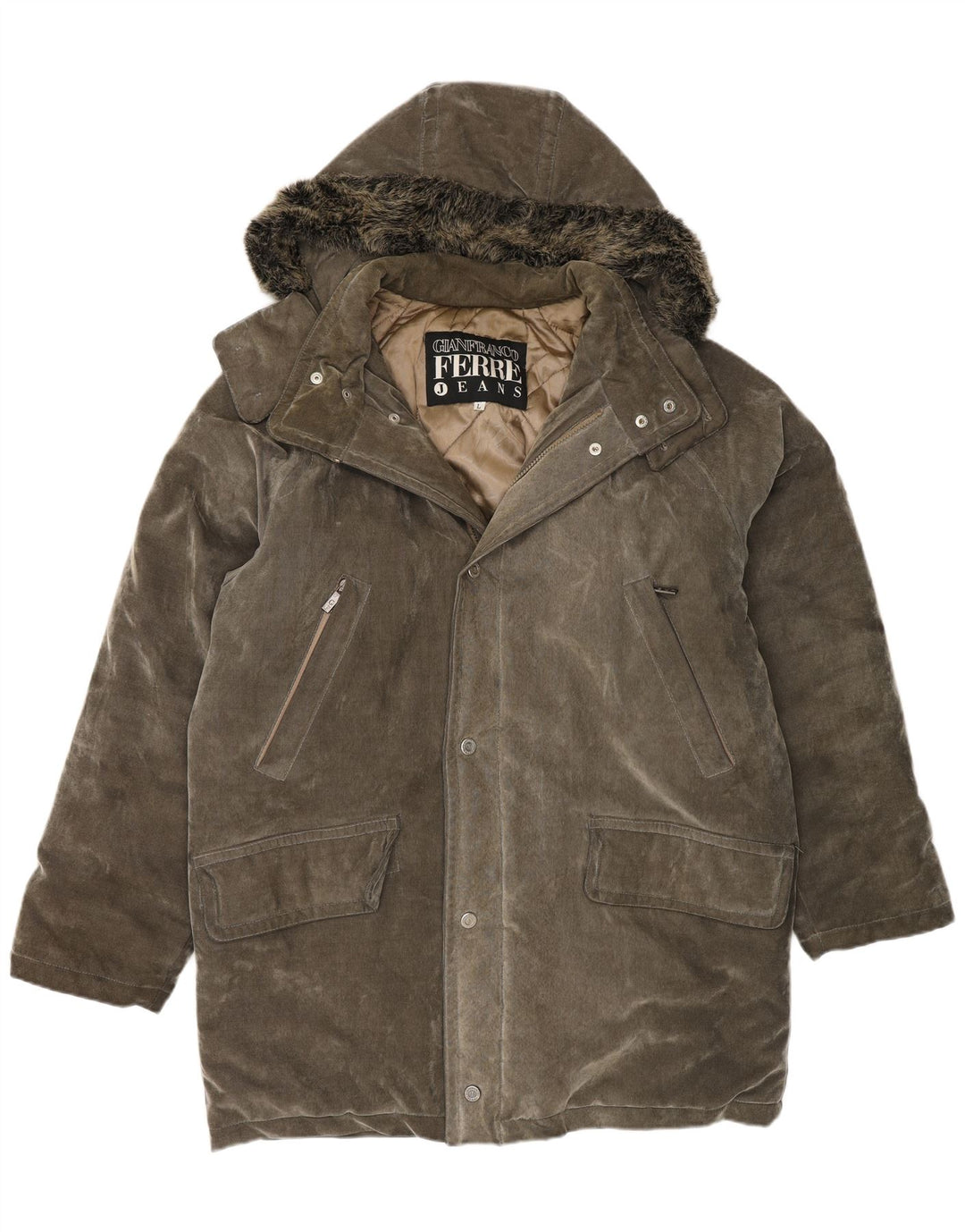 Jaqueta Parka masculina com capuz Gianfranco Ferre Reino Unido 40 grande cinza
