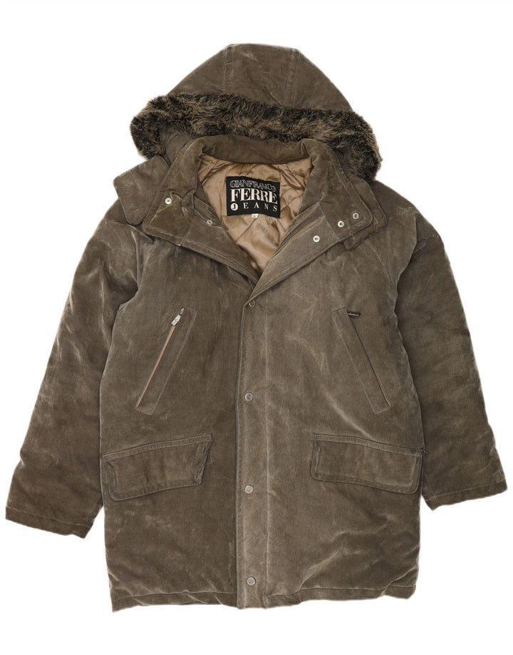 Jaqueta Parka masculina com capuz Gianfranco Ferre Reino Unido 40 grande cinza