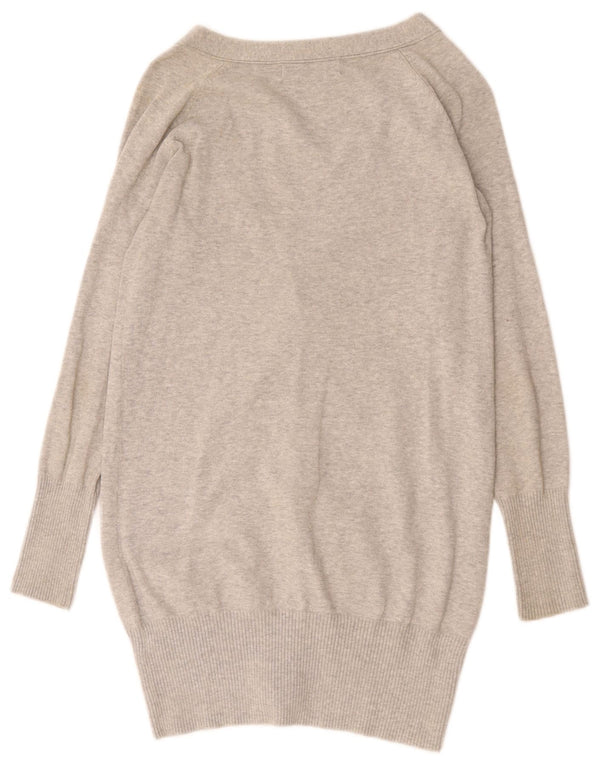 Suéter cardigã feminino Zara Longline Reino Unido 12 algodão manchado cinza médio
