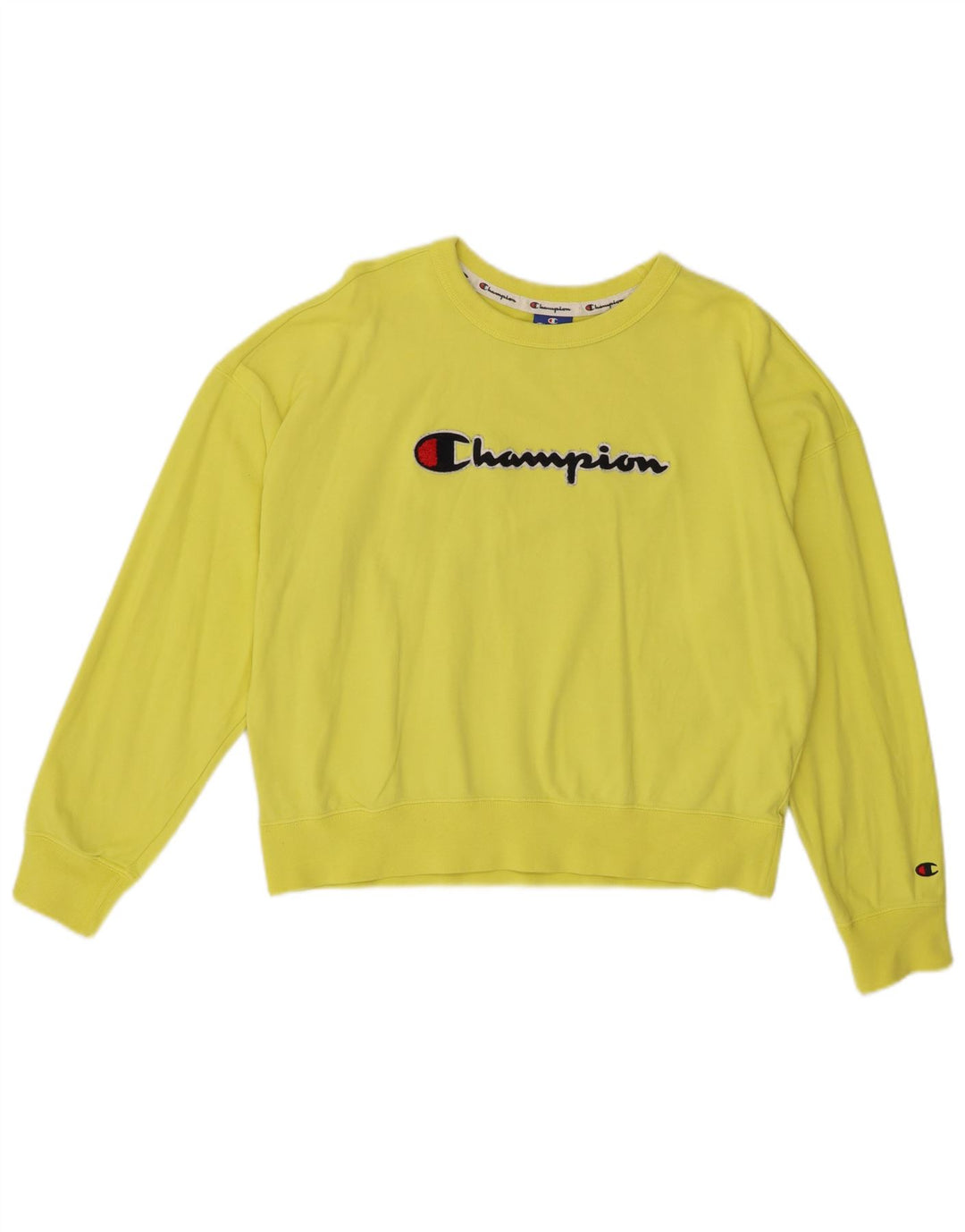 Champion feminino gráfico oversized moletom jumper UK 14 médio amarelo
