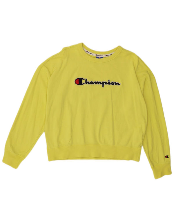 Champion feminino gráfico oversized moletom jumper UK 14 médio amarelo