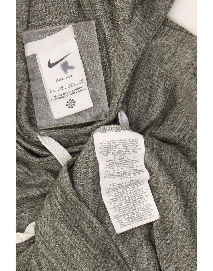 NIKE Womens Dri Fit Hoodie Jumper UK 6 XS Khaki Flecked Poliéster