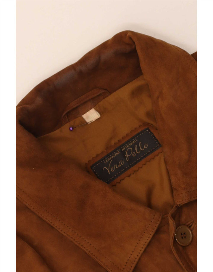 Jaqueta bomber masculina vintage de camurça IT 50 couro marrom grande