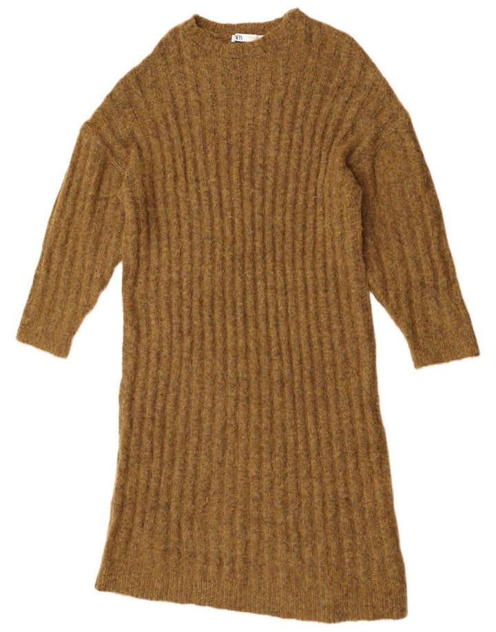 ZARA Vestido feminino oversized, Reino Unido 14, médio, cáqui, nylon