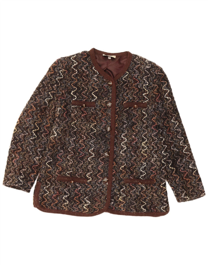 Jaqueta blazer feminina Maglificio com 5 botões Reino Unido 16 grande marrom lã Chevron