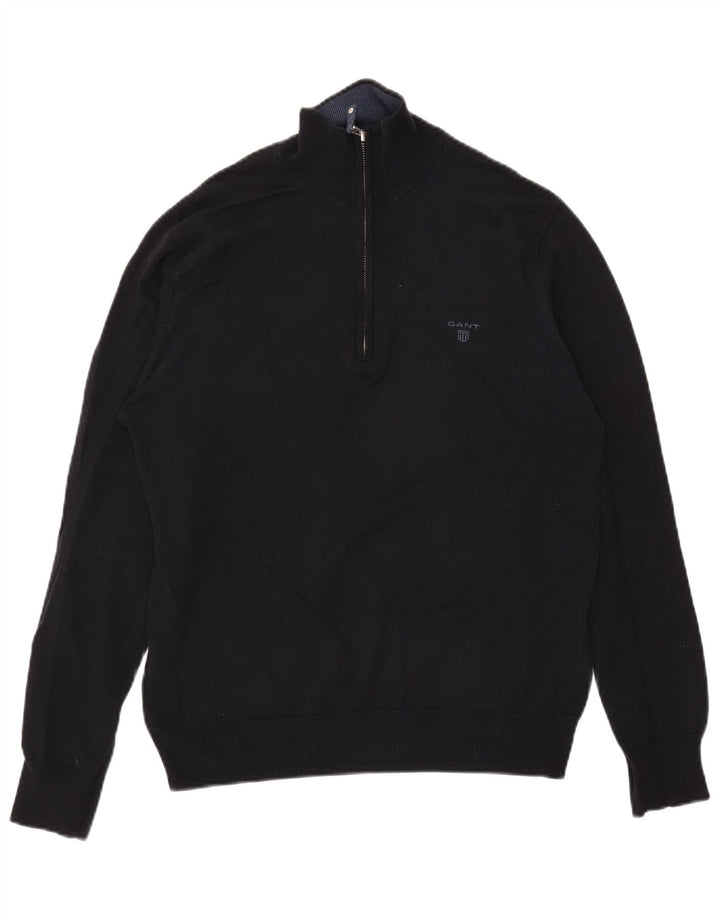 Suéter masculino Gant com zíper e gola alta de algodão azul marinho médio