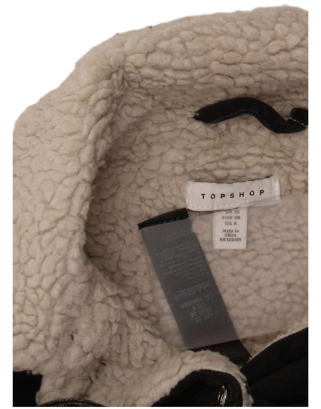 Jaqueta feminina jeans grande Sherpa Topshop Reino Unido 10 algodão preto pequeno