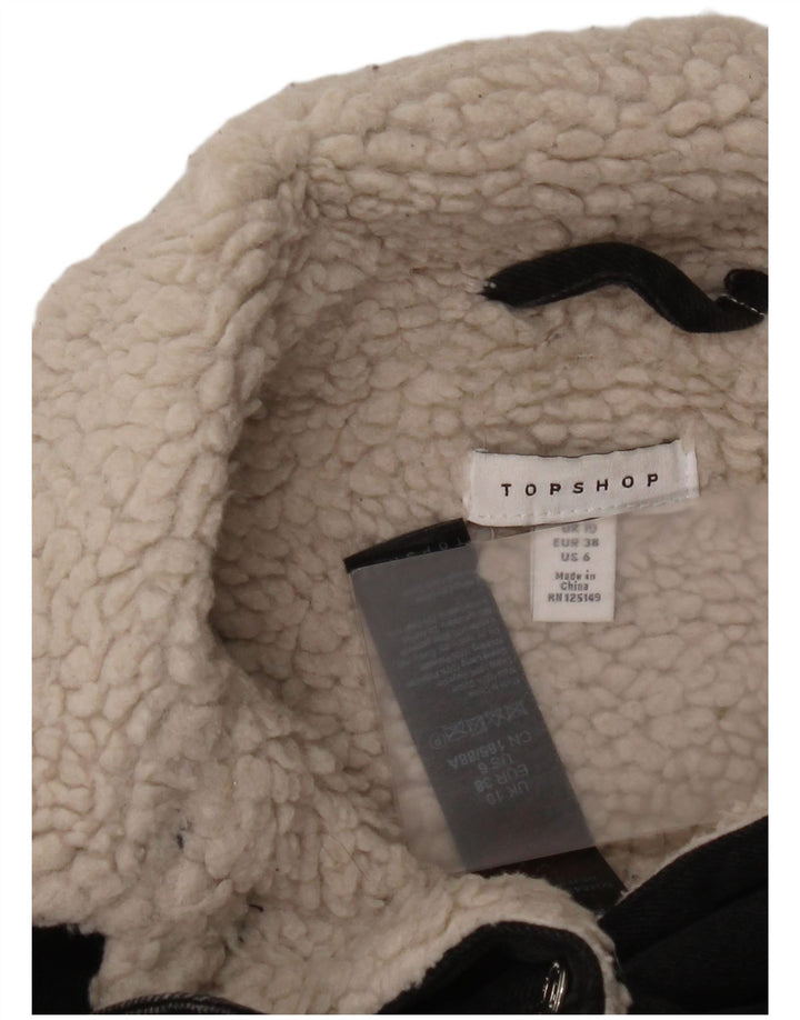 Jaqueta feminina jeans grande Sherpa Topshop Reino Unido 10 algodão preto pequeno