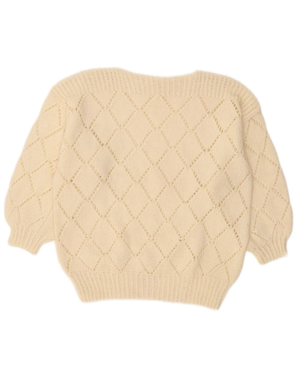 Suéter feminino vintage com gola canoa UK 12 médio off white