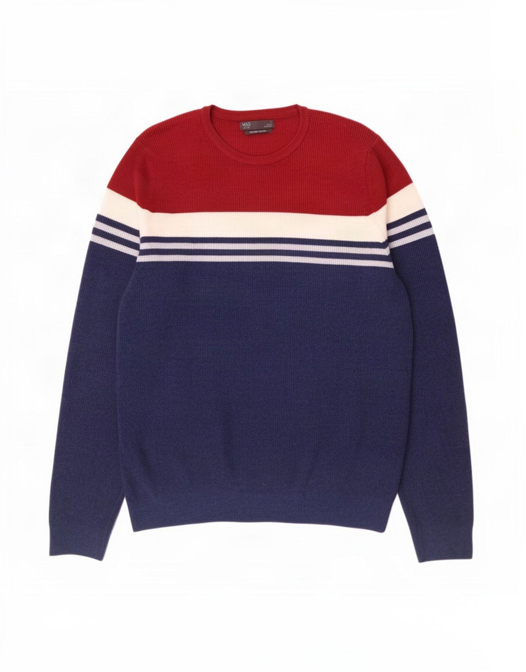 Suéter masculino Marks & Spencer com gola redonda grande bloco colorido azul